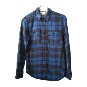 Wallace & Barnes Flannel Shirt Men's XS Blue Plaid Button Up Long Sleeve